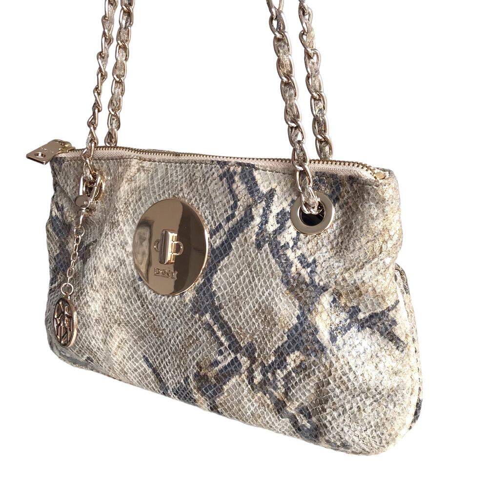 DKNY Snakeskin Chain Strap Shoulder Bag Convertible Zip Top Metallic Going Out - Picture 9 of 16